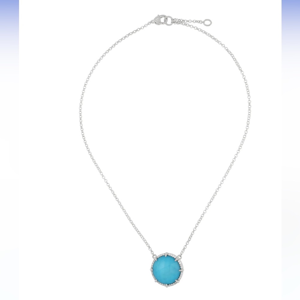 NWT Judith Ripka Turquoise Doublet & White Topaz Pendant Necklace